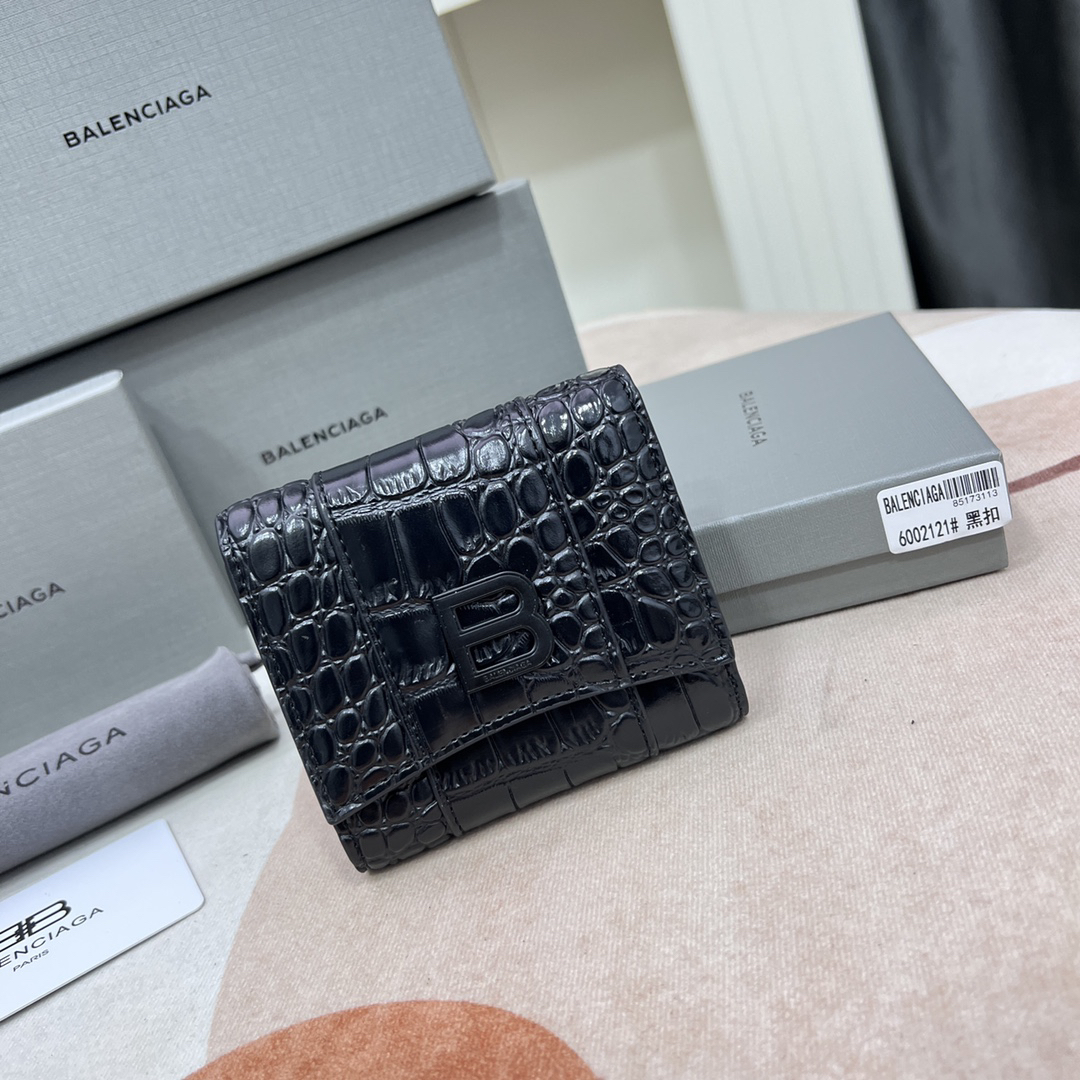 Balenciaga Embossed Leather Mini Wallet, Black