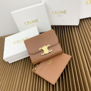 Celine Triomphe Brown Calfskin Compact Wallet
