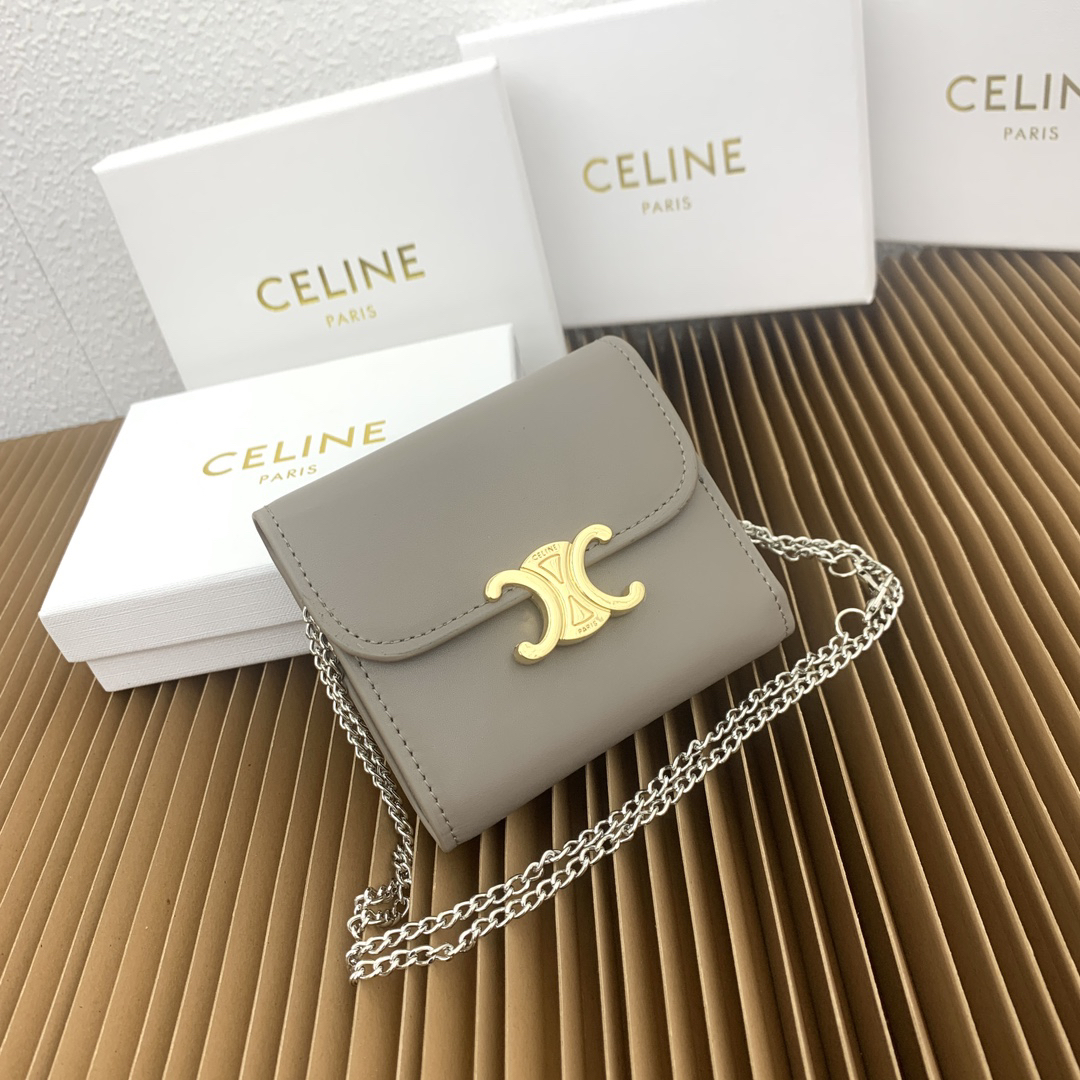 CELINE Small Triomphe Leather Flap Wallet