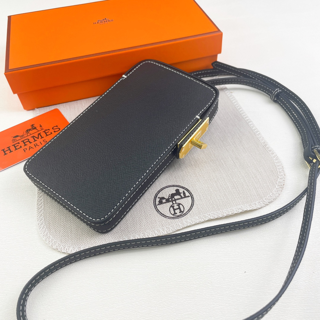 Hermès Hac a Box Tadelakt Calfskin Phone Case with Adjustable Shoulder Strap