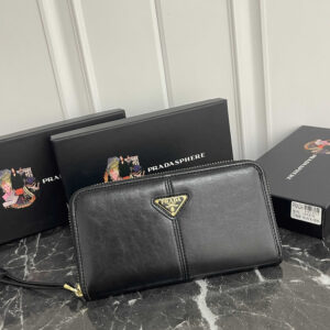 Prada Oiled Leather Wallet with Metal Triangle Logo