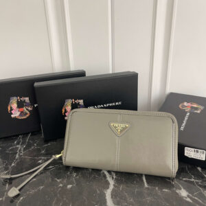 Prada Oil-Waxed Leather Wallet with Metal Triangle Logo