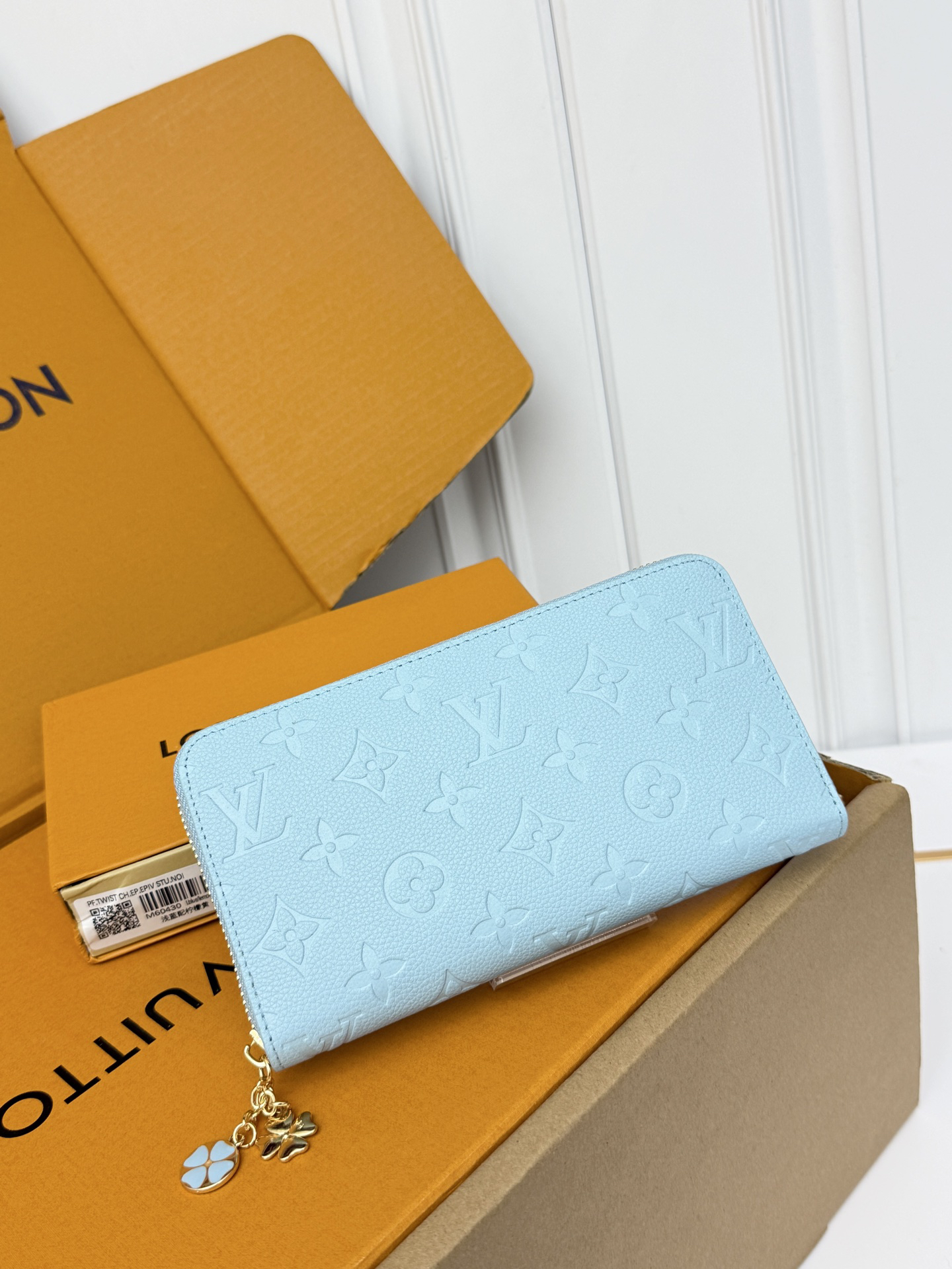 Louis Vuitton M60430 Zippy Wallet, Pale Blue with Lemon Yellow