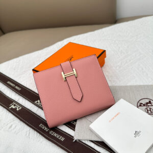 Hermes Palm-Pattern Leather Wallet with Gold-Tone Hardware