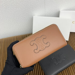 Triomphe C Large Zip-Around Calfskin Wallet