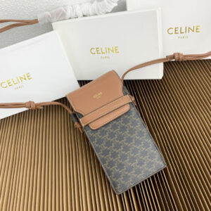 CELINE Logo-Print Leather Flap Phone Bag