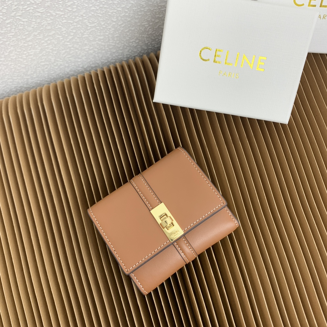 Celine Triomphe 16 Leather Tri-Fold Wallet