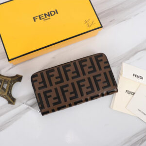 Fendi Zip Wallet in Khaki Leather