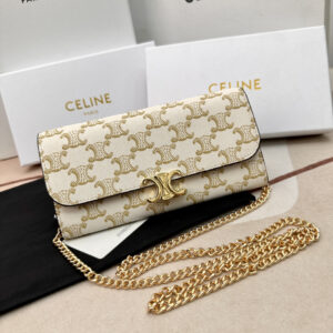 Celine Triomphe Leather Wallet with Zipper Compartment and 12 Card Slots