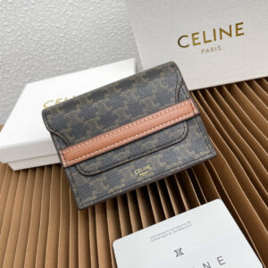 Celine Brown Lambskin Leather Business Card Holder with Logo Print