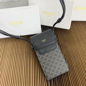 CELINE Logo-Printed Leather Flap Crossbody Phone Bag