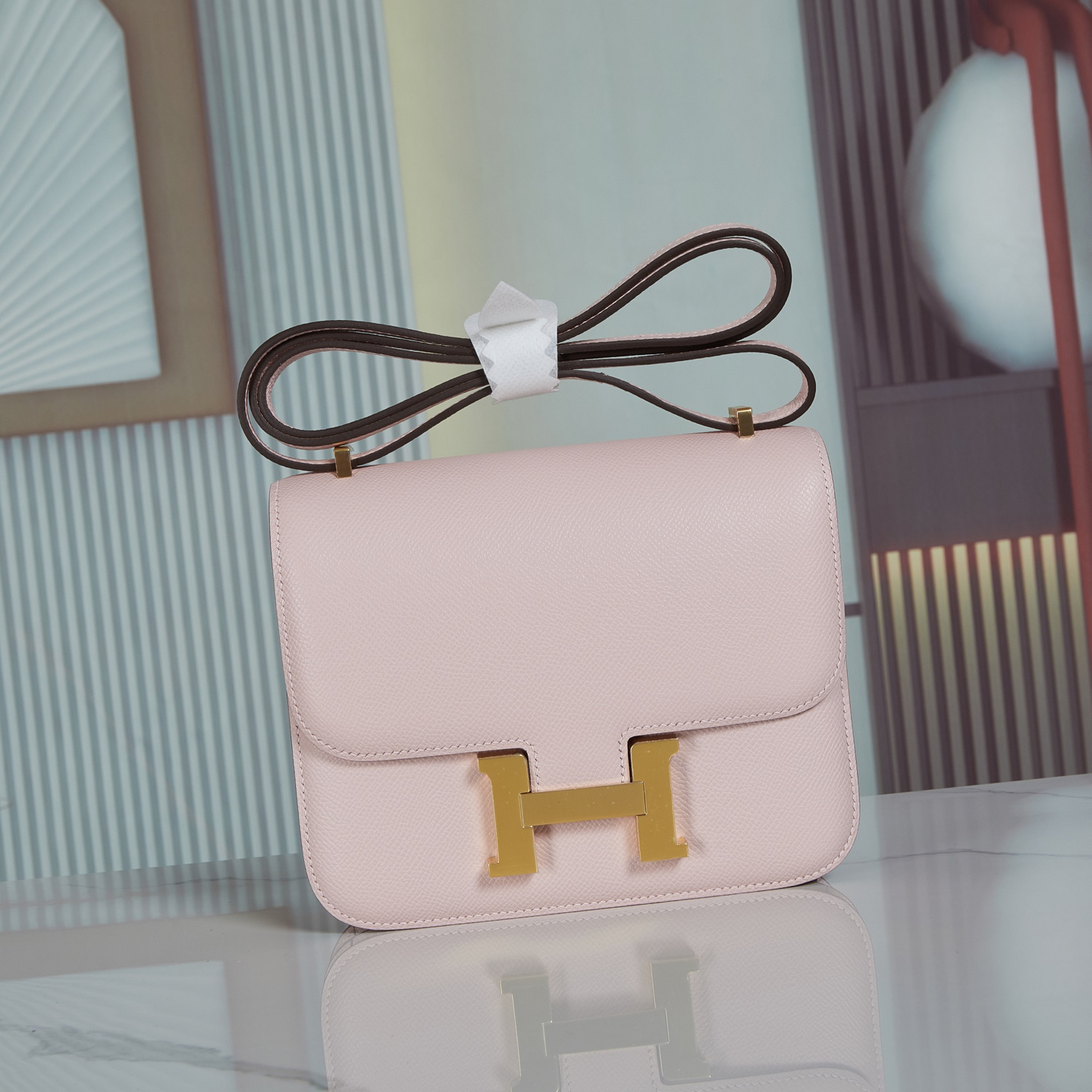Hermes Constance 3Q Cherry Blossom Pink Epsom Leather Crossbody Bag