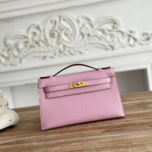 Hermes Kelly Mini Pochette Handbag in Purple Epsom Leather