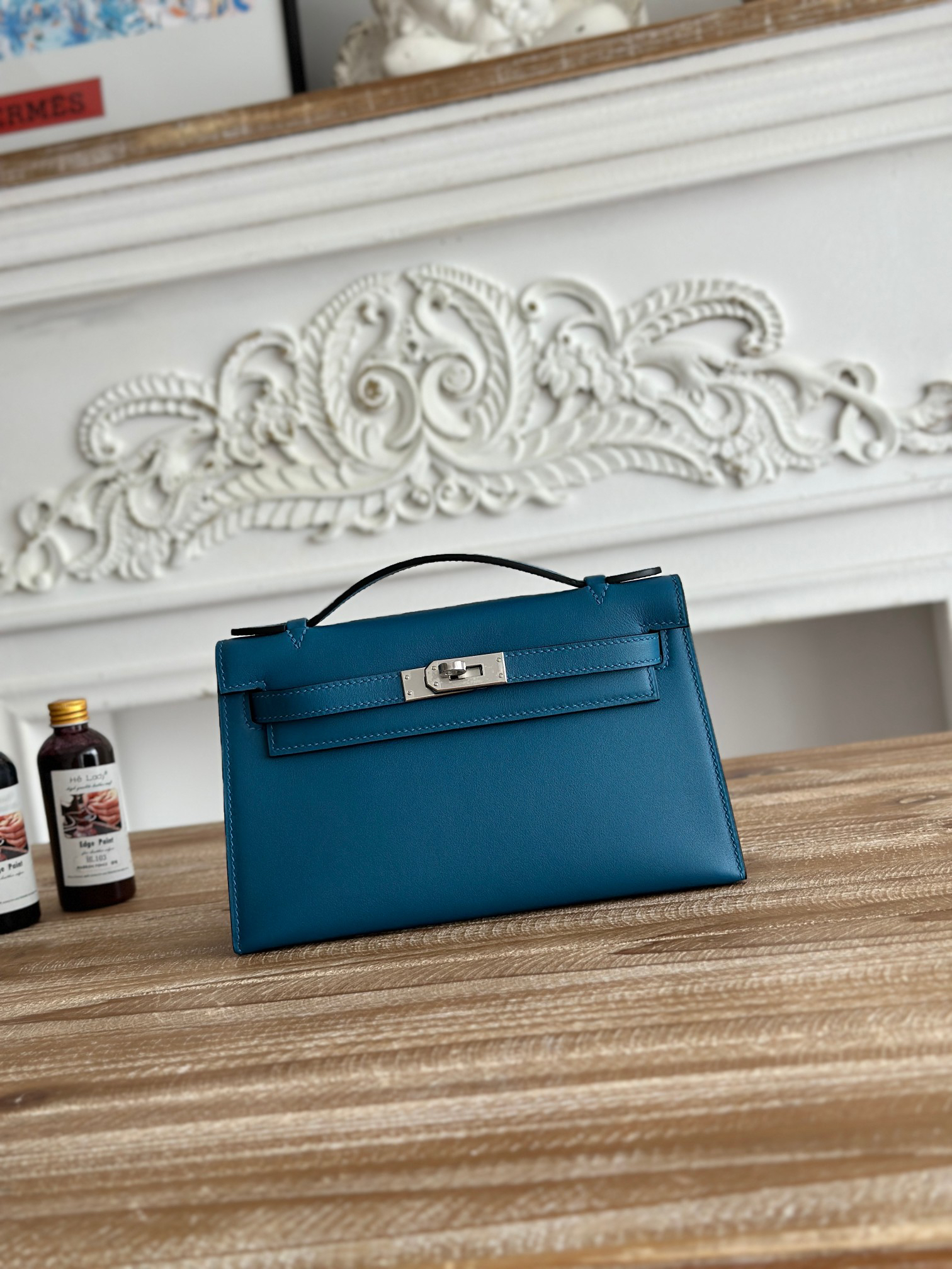 Kelly Mini Pouchette Handbag in Agate Blue