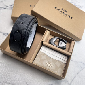 Coach F64839 Men’s Leather Belt and CH415 Card Holder Set