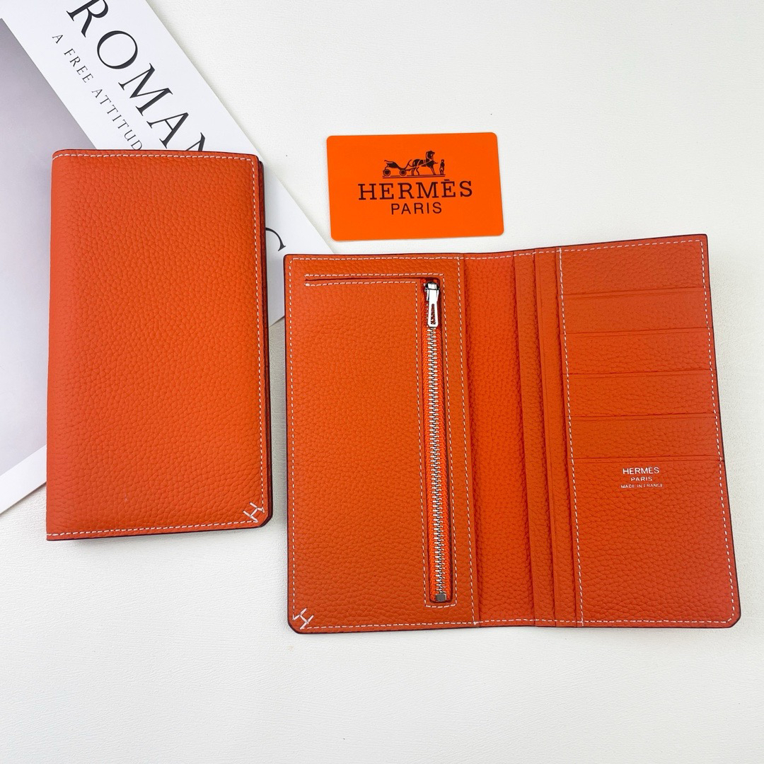 Hermes Evercolor Calfskin Long Wallet with Contrasting Saddle Stitching