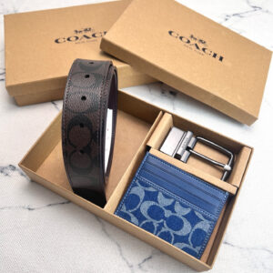 Coach Men’s Leather Belt and Card Holder Set