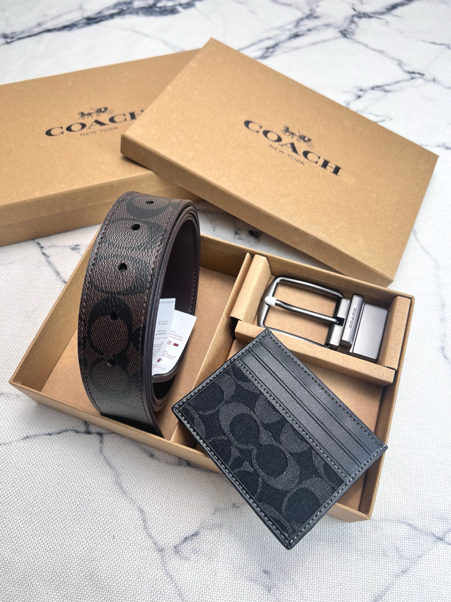 Coach Men's Leather Belt and Black Card Holder Set - F64839 / CAJ47