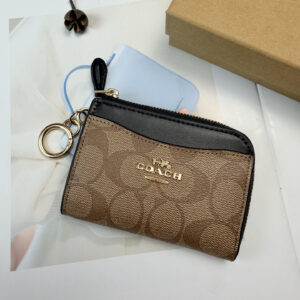 COACH Signature C Khaki and Black Leather Coin Purse C8275
