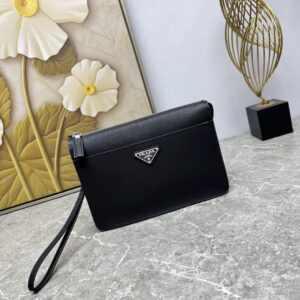 Men’s Saffiano Leather Handbag with Detachable Wrist Strap
