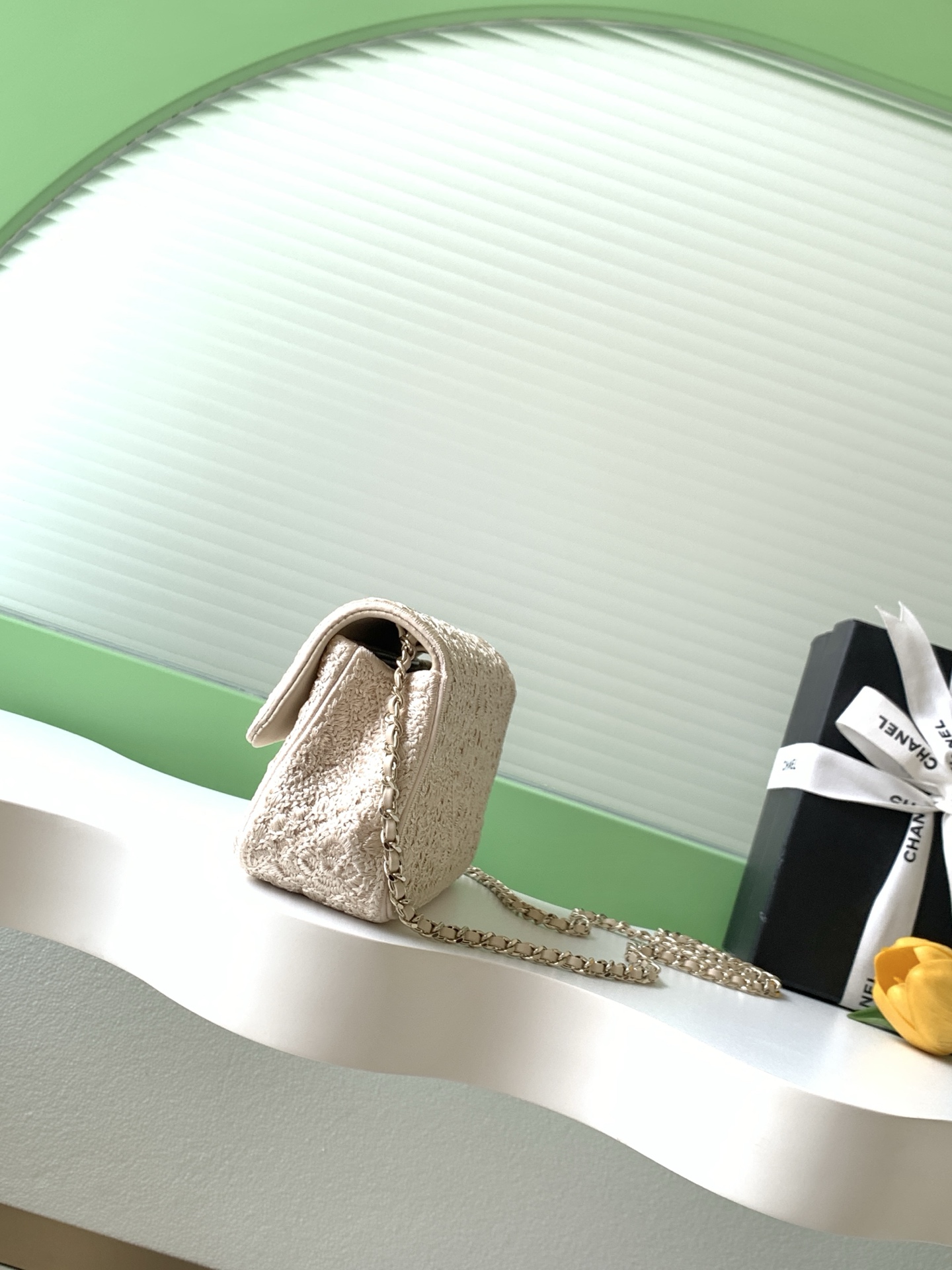 26-Gauge Woven Wool Shoulder Bag with Double C Hardware and Leather-Woven Chain Strap - Image 2