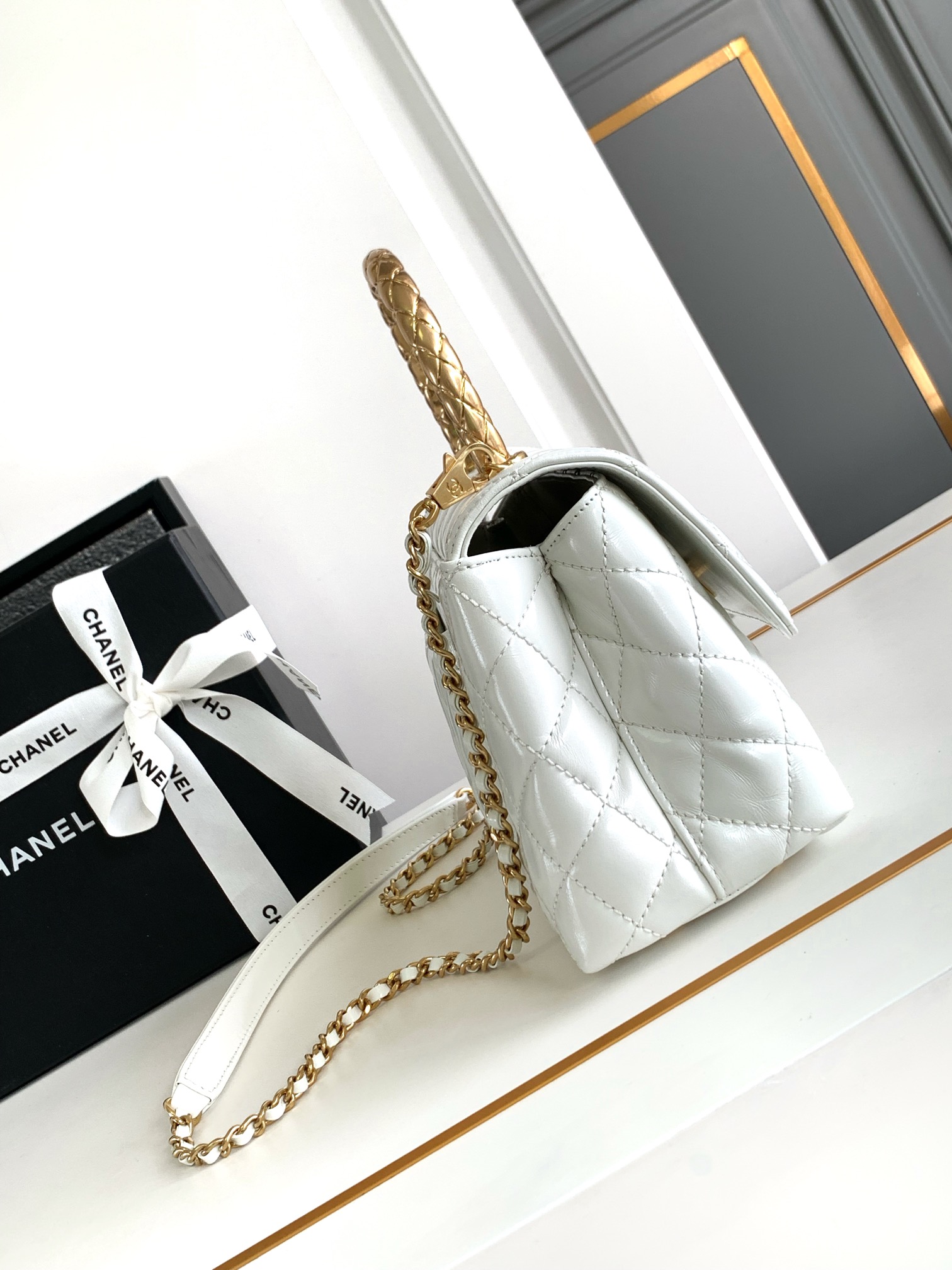 Chanel Coco Handle Small White Handbag - Image 2
