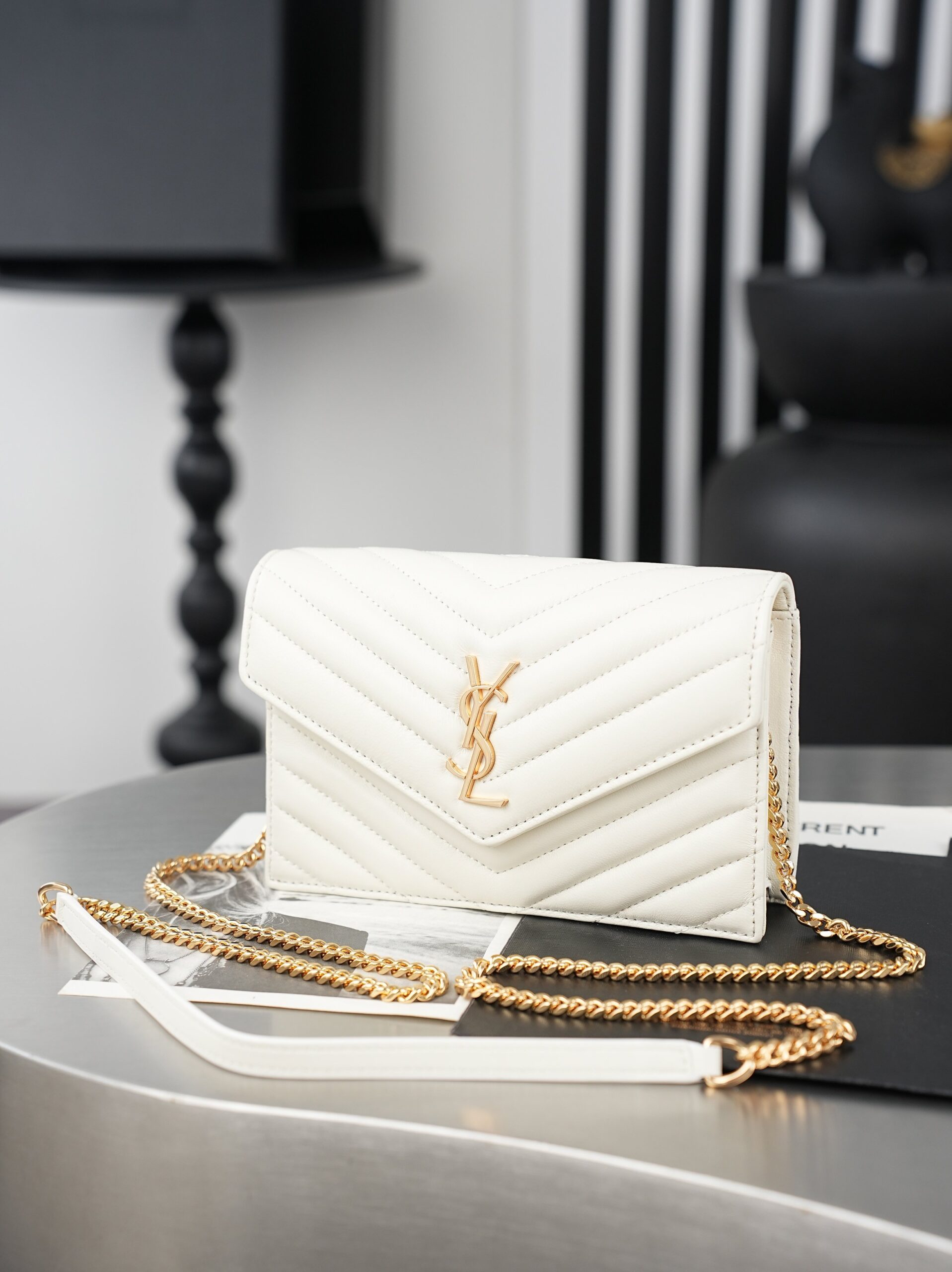 White Lambskin Small Envelope Clutch Bag - Image 2