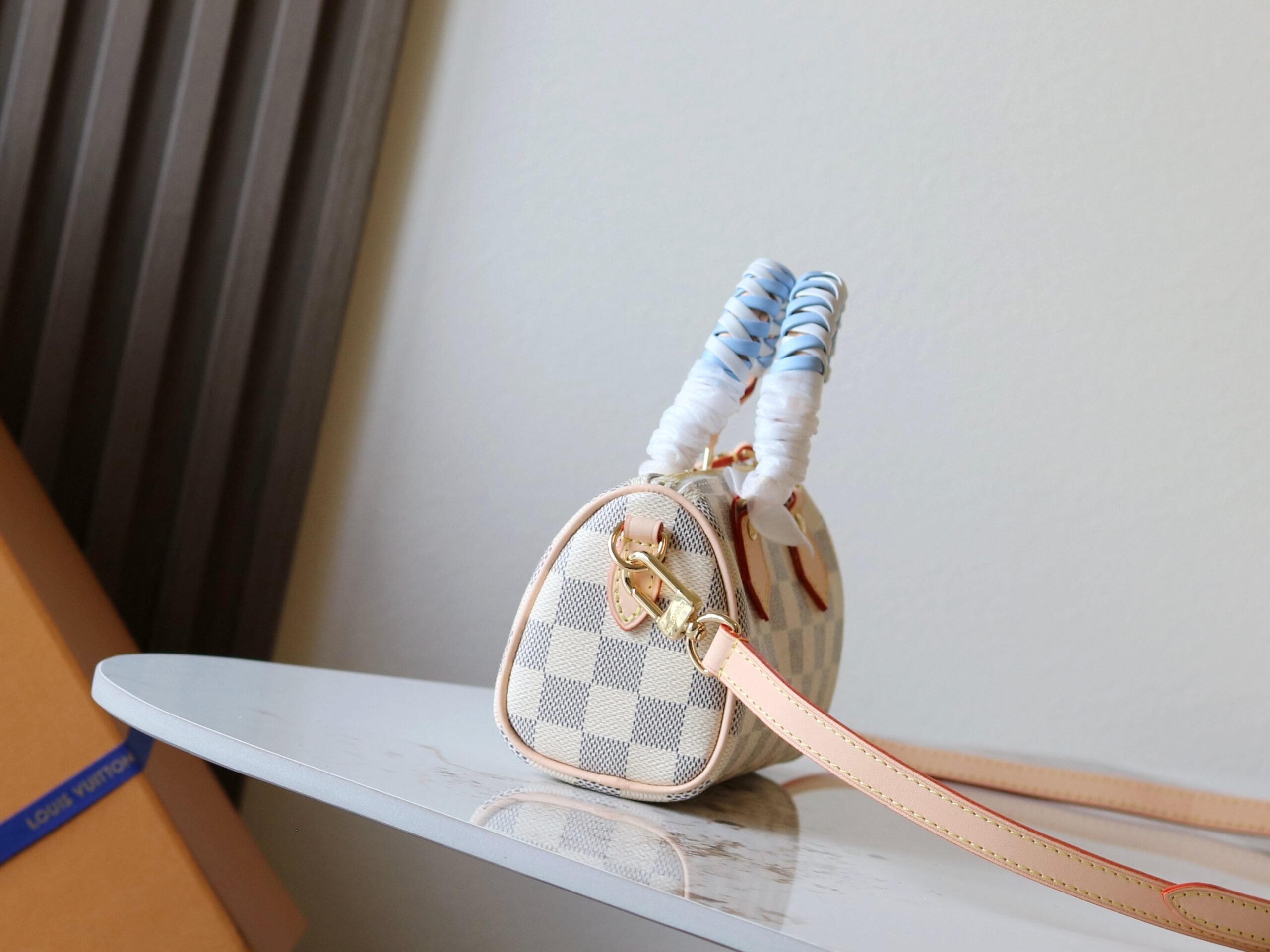 Louis Vuitton Nano Speedy Handbag in Damier Azur Canvas - Image 2
