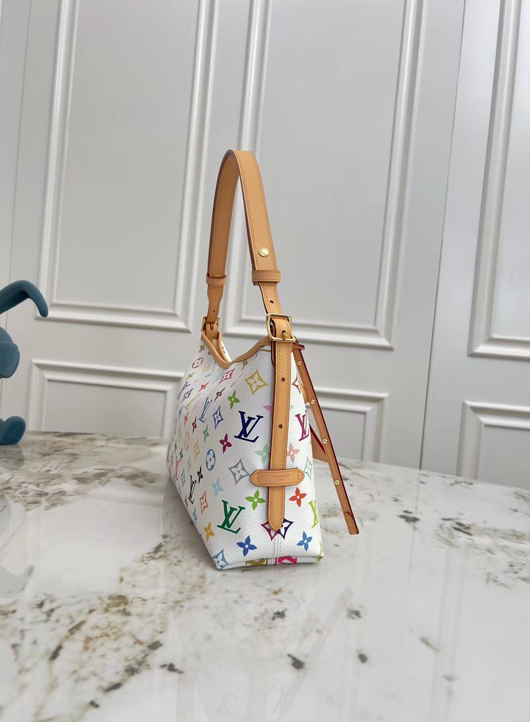 Louis Vuitton x Takashi Murakami Carryall East West Handbag M27578, White Multicolor, Large - Image 2