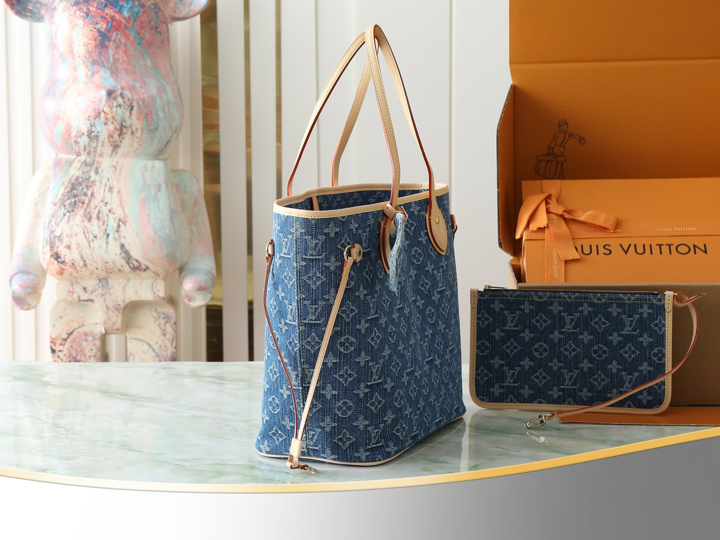 Louis Vuitton Neverfull MM Denim Monogram Tote Bag - Image 2