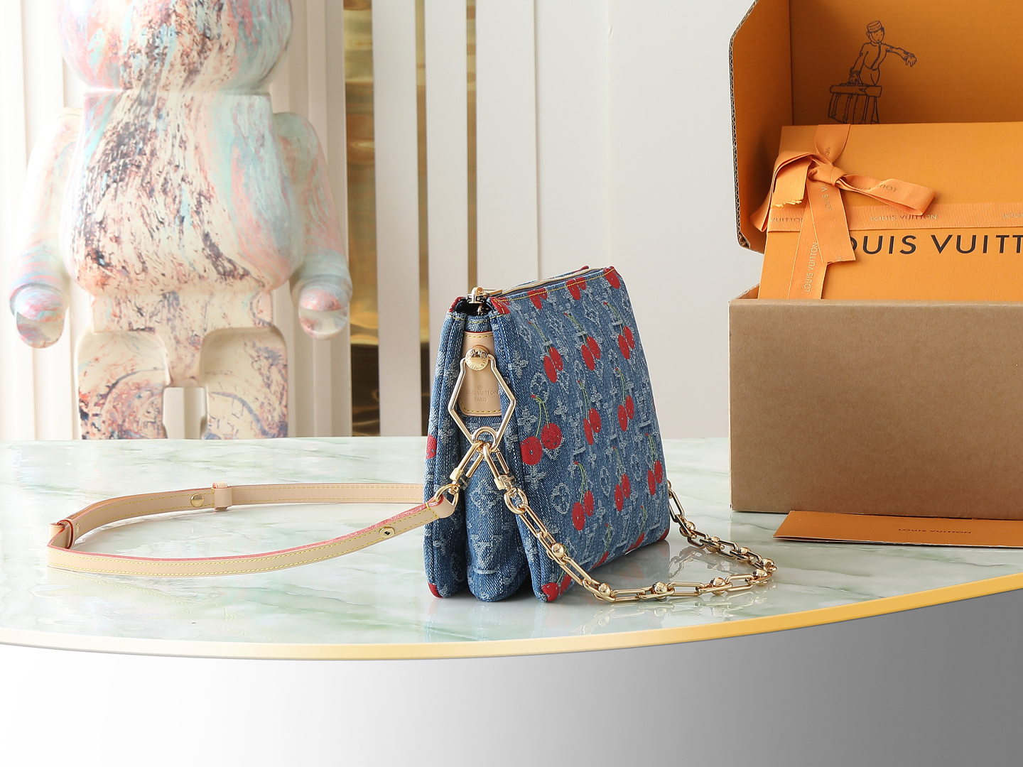 Louis Vuitton Coussin Small Shoulder Bag in Cherry Monogram Denim - Image 2