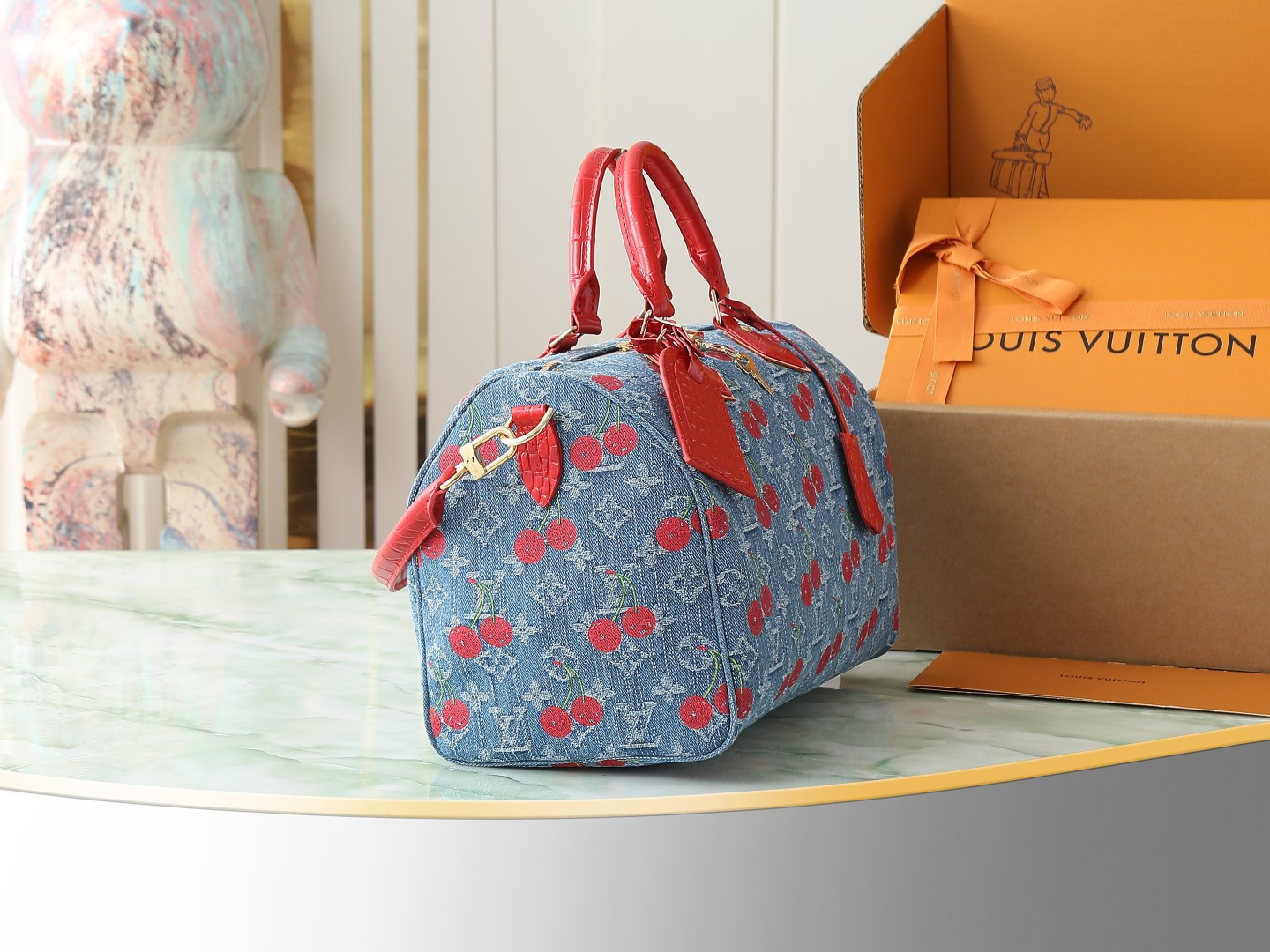 Louis Vuitton x Murakami Speedy Soft 30 Handbag - Monogram Denim - Image 2