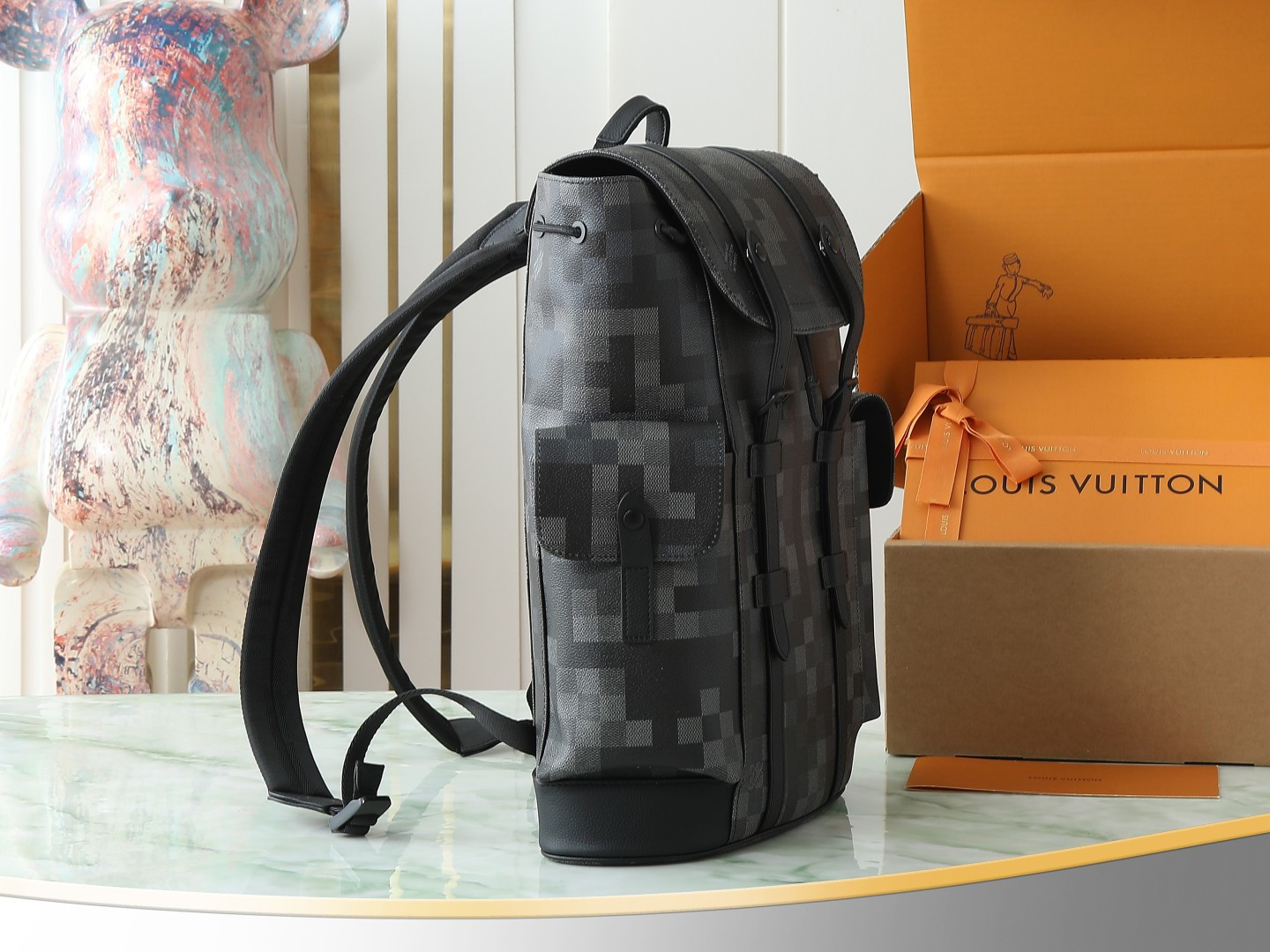 Louis Vuitton Christopher MM Backpack in Damoflage Black Canvas - Image 2