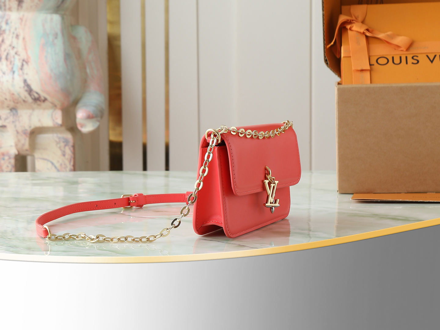 Louis Vuitton LV Bloom Wallet on Chain in Coral Leather - Image 2