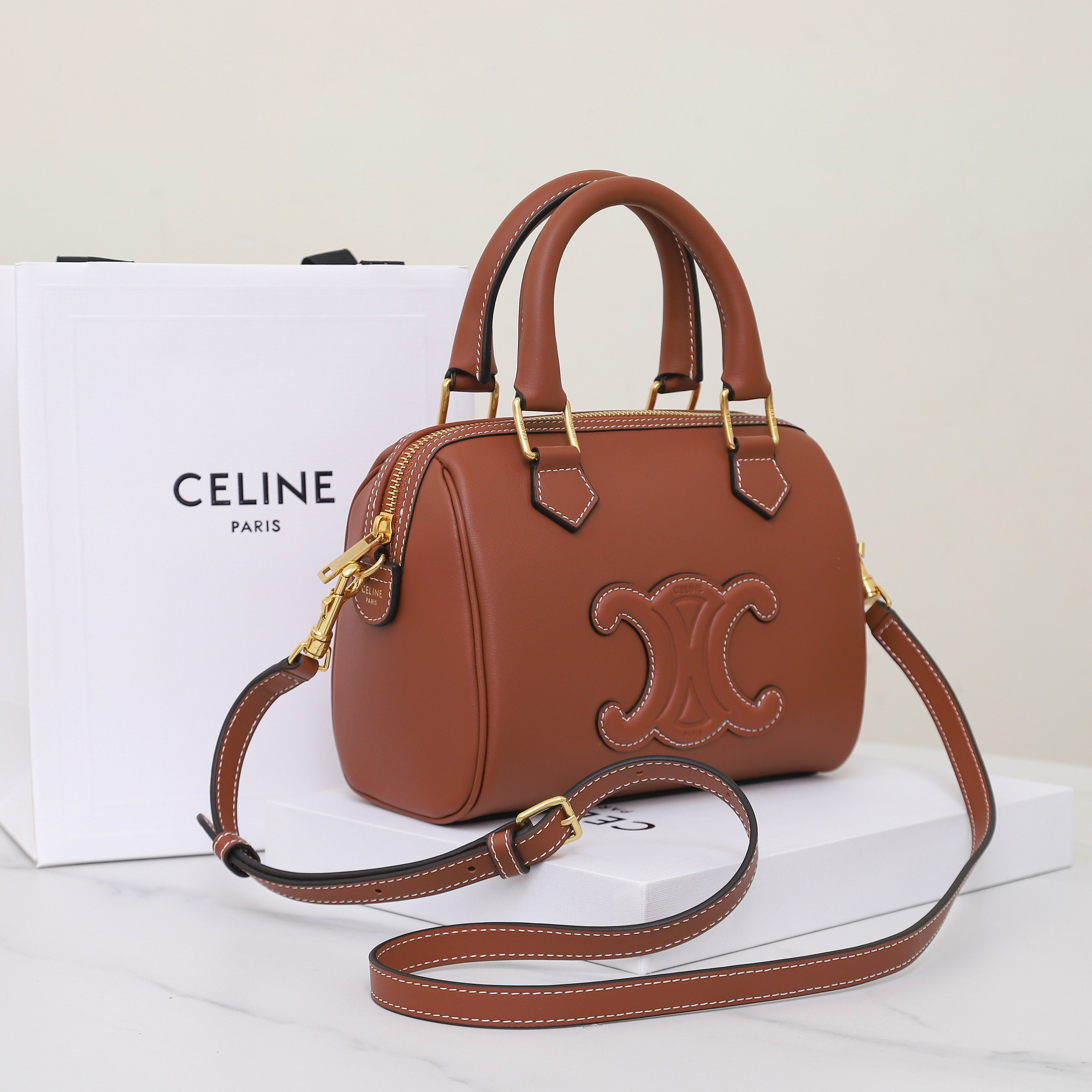 Leather Embossed Boston Barrel Handbag, Model 113773 - Image 2