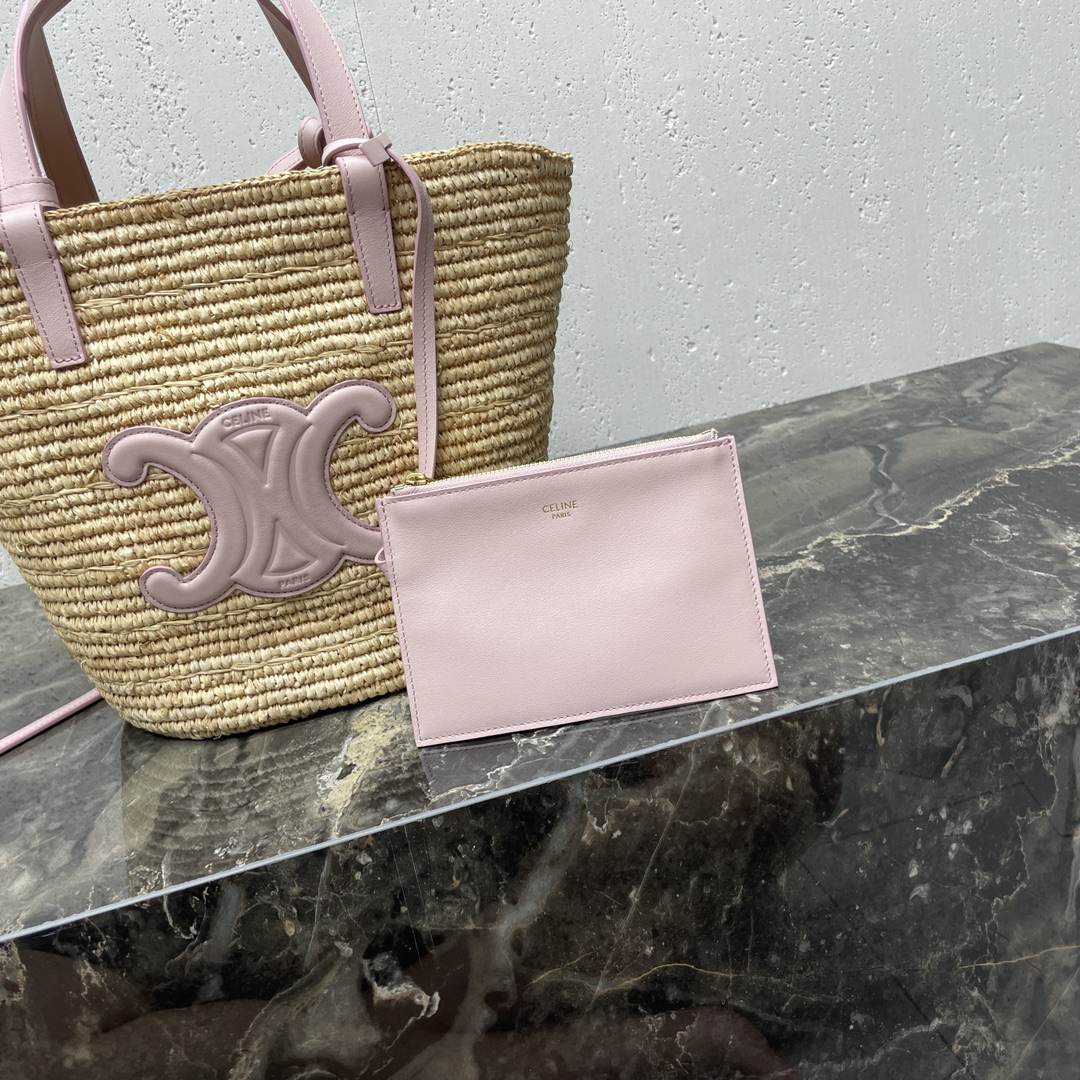 Celine Teen Woven Plant-Fiber and Calfskin Handbag - Image 2