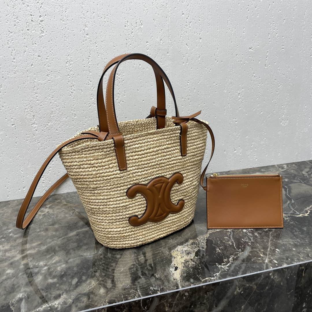 Celine Teen Woven Plant-Fiber and Calfskin Basket Handbag - Image 2