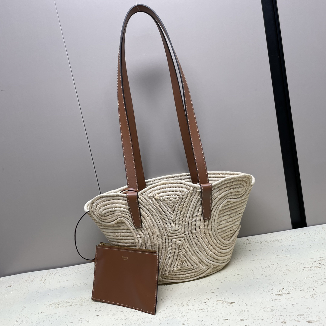 TRIOME Classic Small Woven Tote Bag in Tan - Image 2