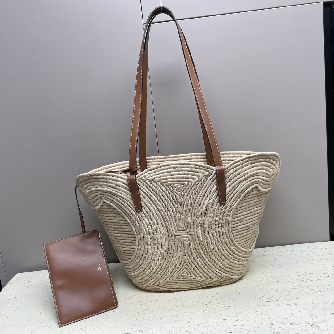 TRIOME Classic Medium Woven Tote Bag in Yellow Brown - Image 2