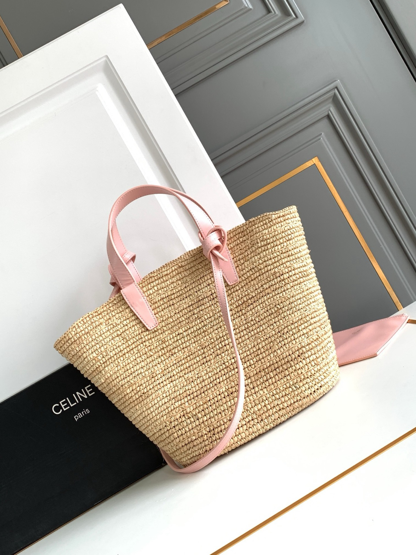 CELINE Teen Woven Straw and Cow Leather Classic Basket Tote - Image 2