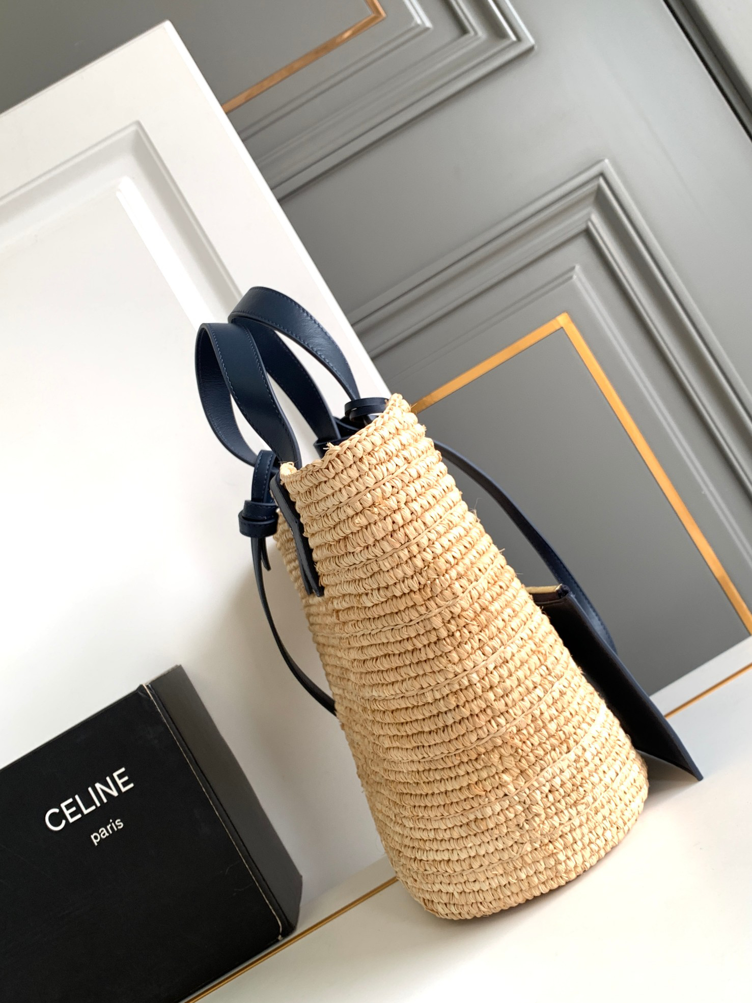 CELINE Teen Woven Plant-Fiber and Calfskin Tote Bag - Image 2