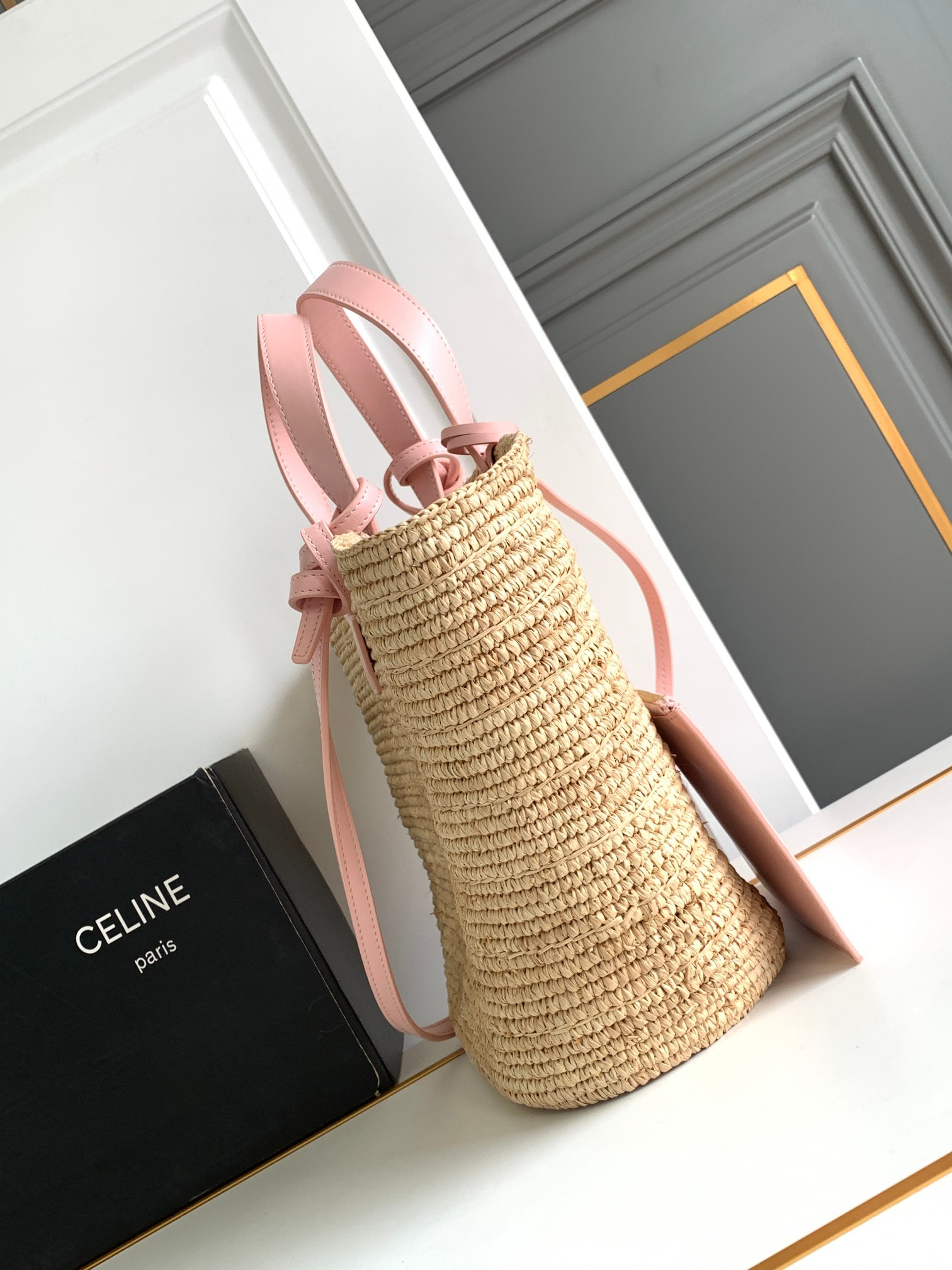 CELINE Teen Woven Plant-Fiber and Calfskin Basket Tote Bag - Image 2