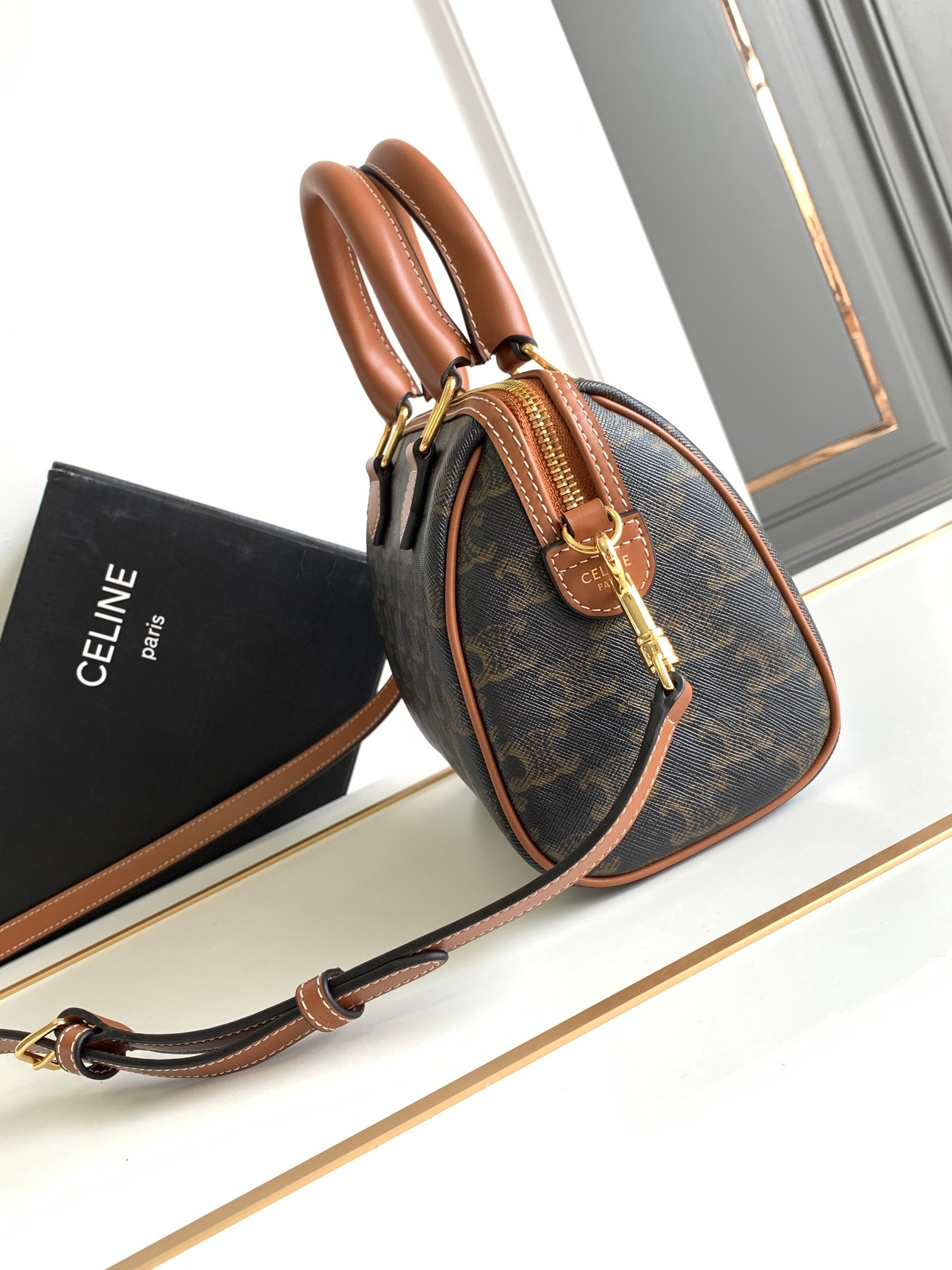 CELINE Small Triomphe Canvas Boston Bag - Image 2