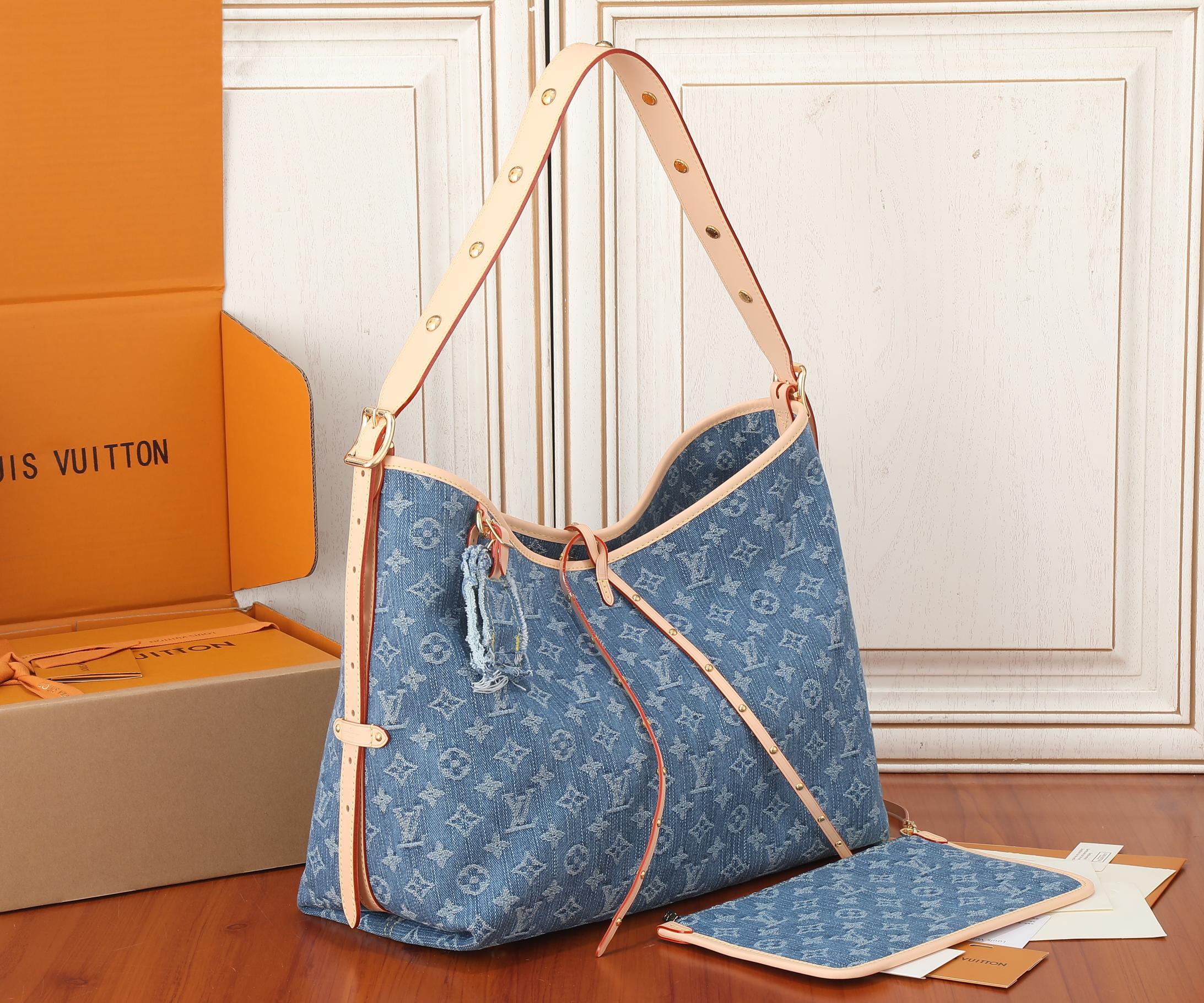 Louis Vuitton CarryAll MM Monogram Denim Canvas and Leather Tote Bag - Image 2
