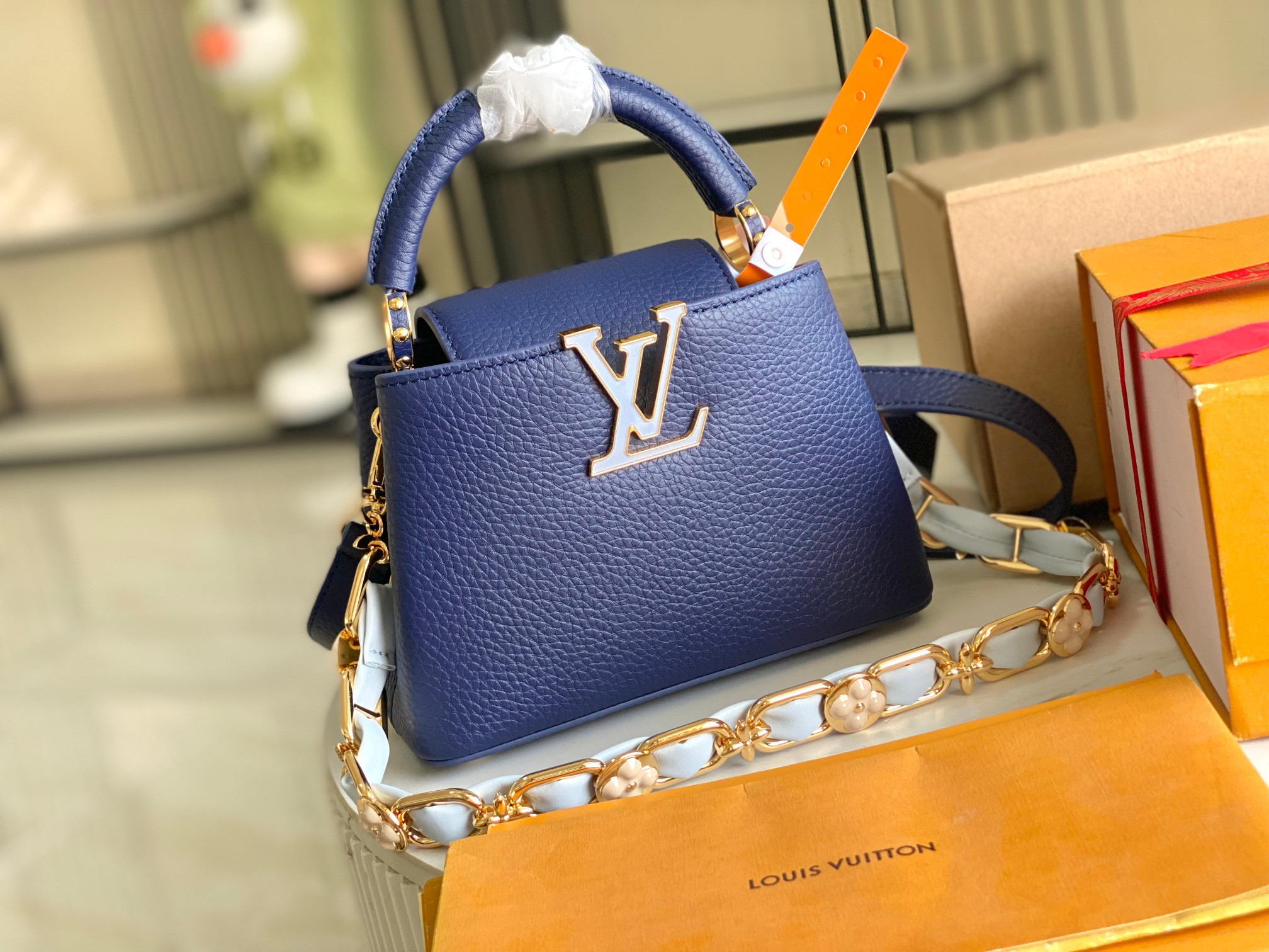 Louis Vuitton Capucines Handbag in Deep Blue Calfskin - Image 2