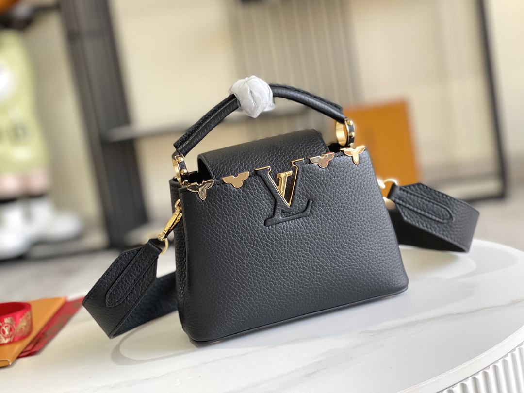 Louis Vuitton Capucines Mini Handbag in Black Leather with Gold-Tone Hardware - Image 2