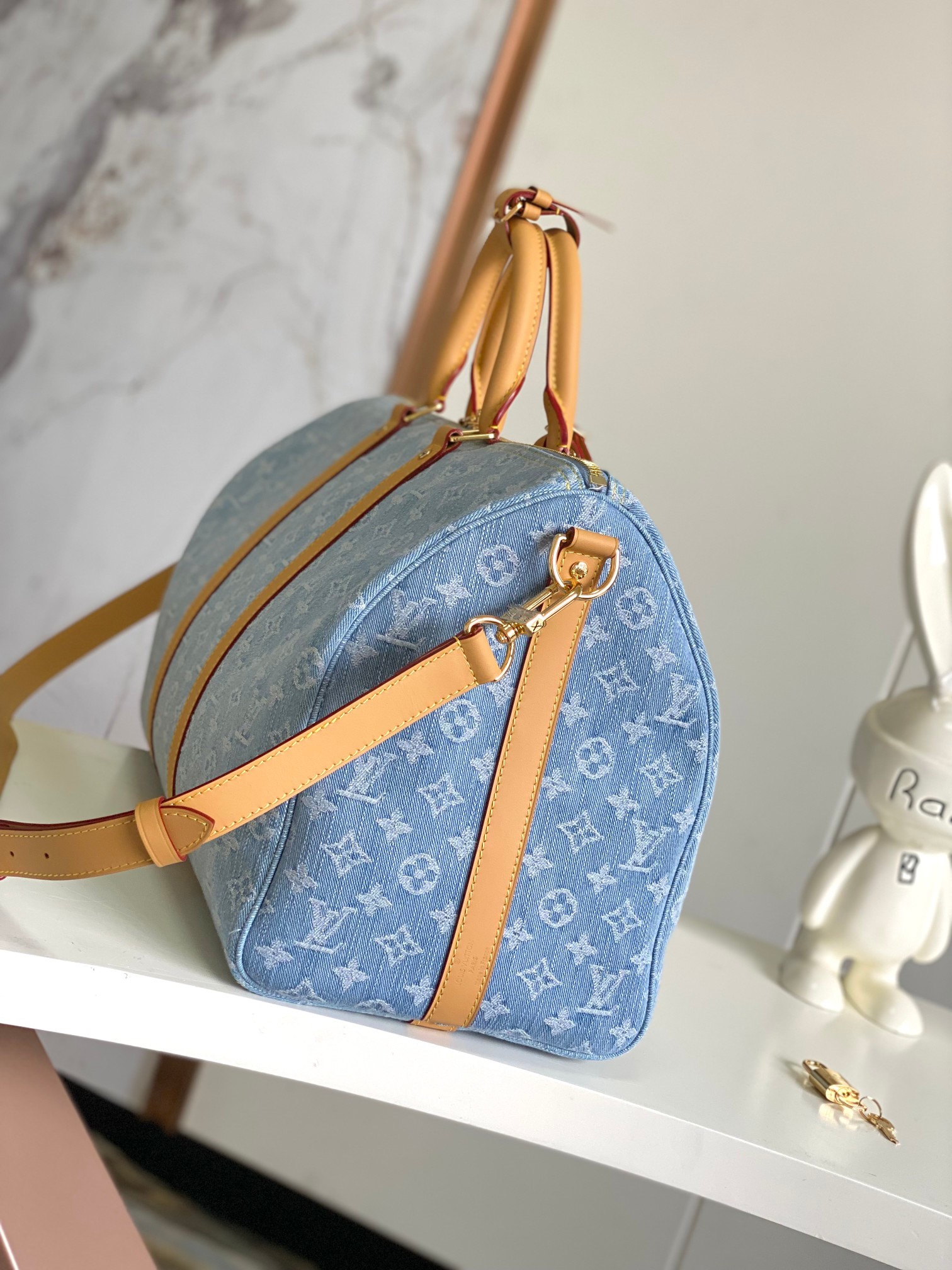 Louis Vuitton Keepall Bandoulière 45 Travel Bag M25334 in Light Blue Denim - Image 2