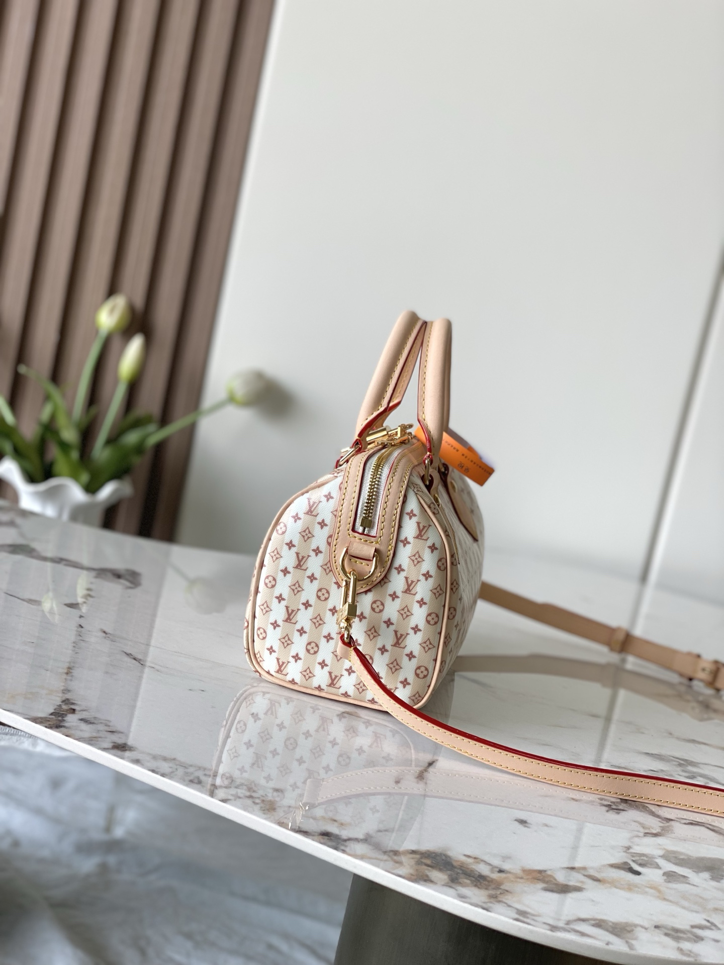 Speedy Bandouliere 20 Crossbody Bag in Beige Canvas - Image 2