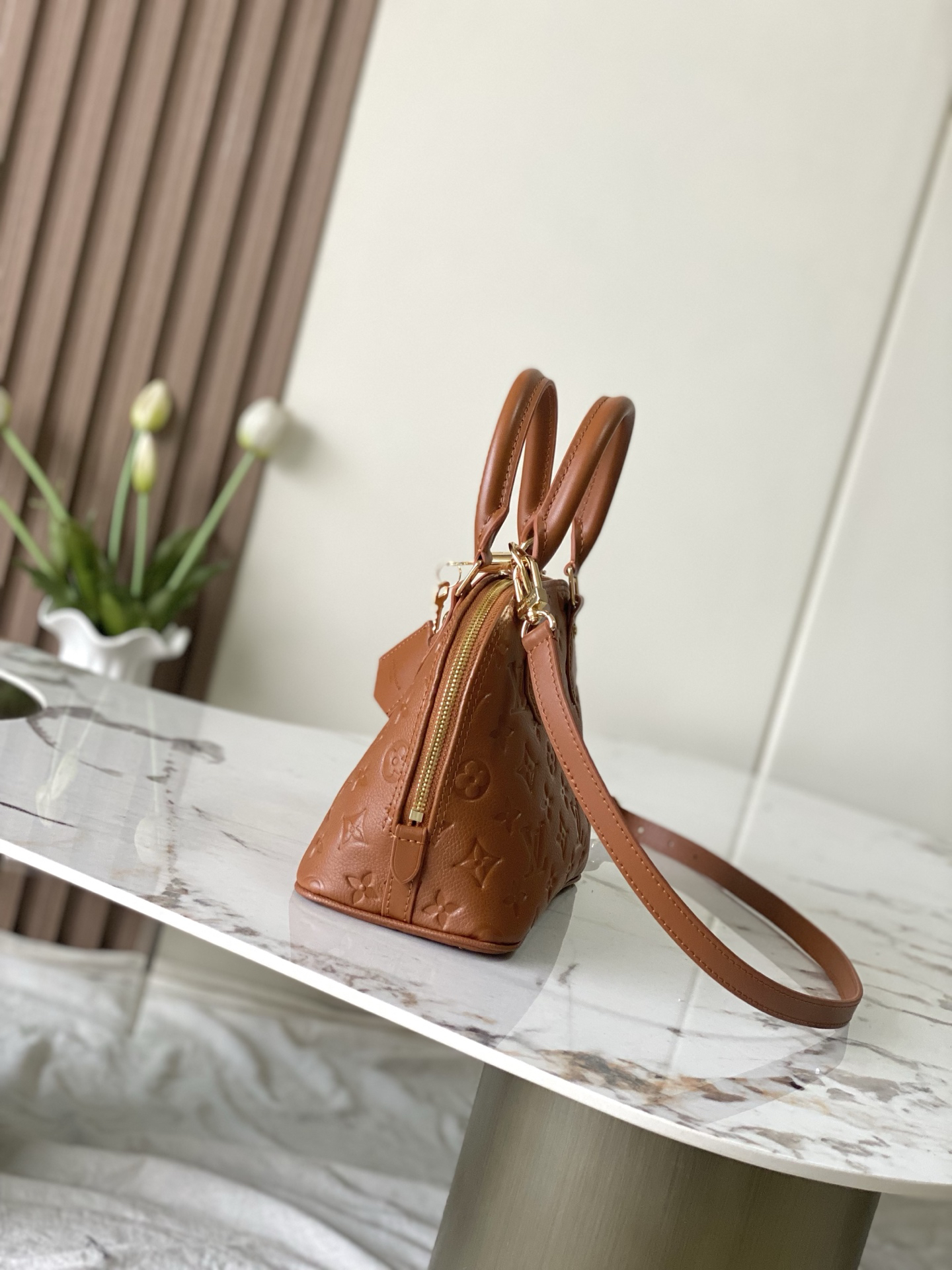 Louis Vuitton Alma BB Brown Monogram Empreinte Leather Handbag - Image 2