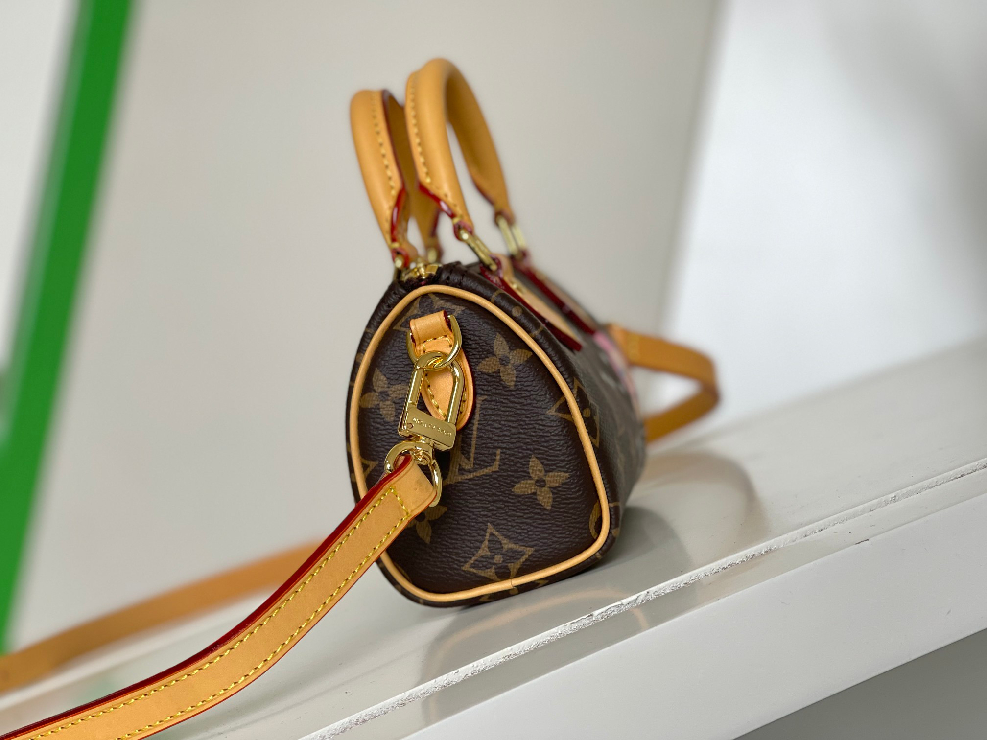 Louis Vuitton Nano Speedy Handbag in Monogram Canvas and Pink Leather - Image 2